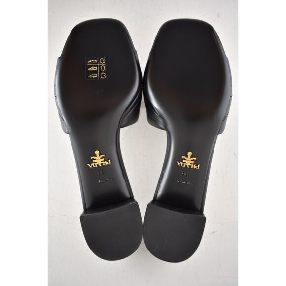 Prada Diagram Quilted Leather Black Gold Logo Slide Sandal Mule Block Heel 39 - Picture 15 of 15